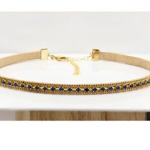 Blue Stones Choker Necklace Adjustable blue Rhinestone Chokers  (#66)